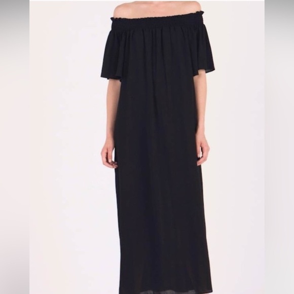 Zara Black Crepe Off The Shoulder Maxi Dress oh. - Picture 2 of 11